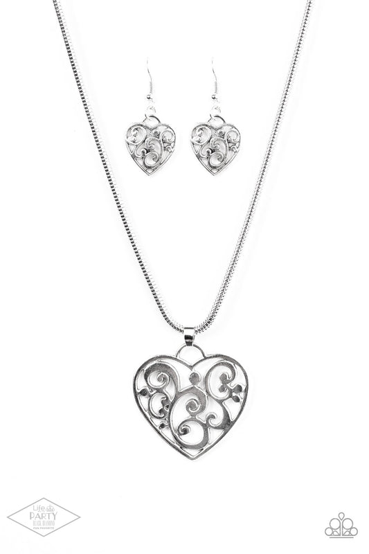 FILIGREE Your Heart With Love - Silver Necklace-Necklaces-Lavon's Trinkets-Lavon&#39;s Trinkets, jewelry, paparazzi, paparazzi accessories, MLM, lead and nickel free, sale, five dollar, $5, zi collection