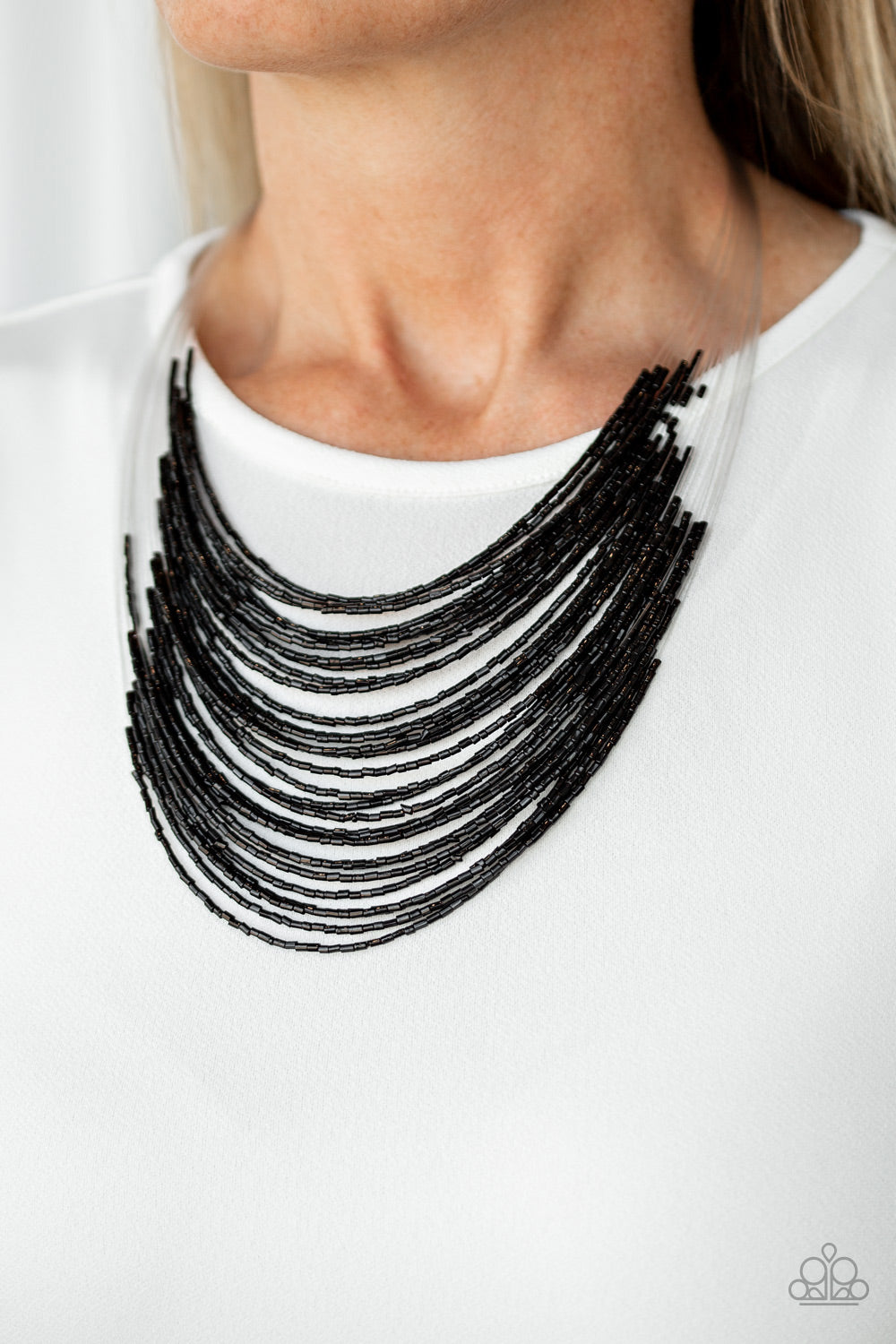 Catwalk Queen - Black Necklace-Necklaces-Lavon's Trinkets-Lavon&#39;s Trinkets, jewelry, paparazzi, paparazzi accessories, MLM, lead and nickel free, sale, five dollar, $5, zi collection