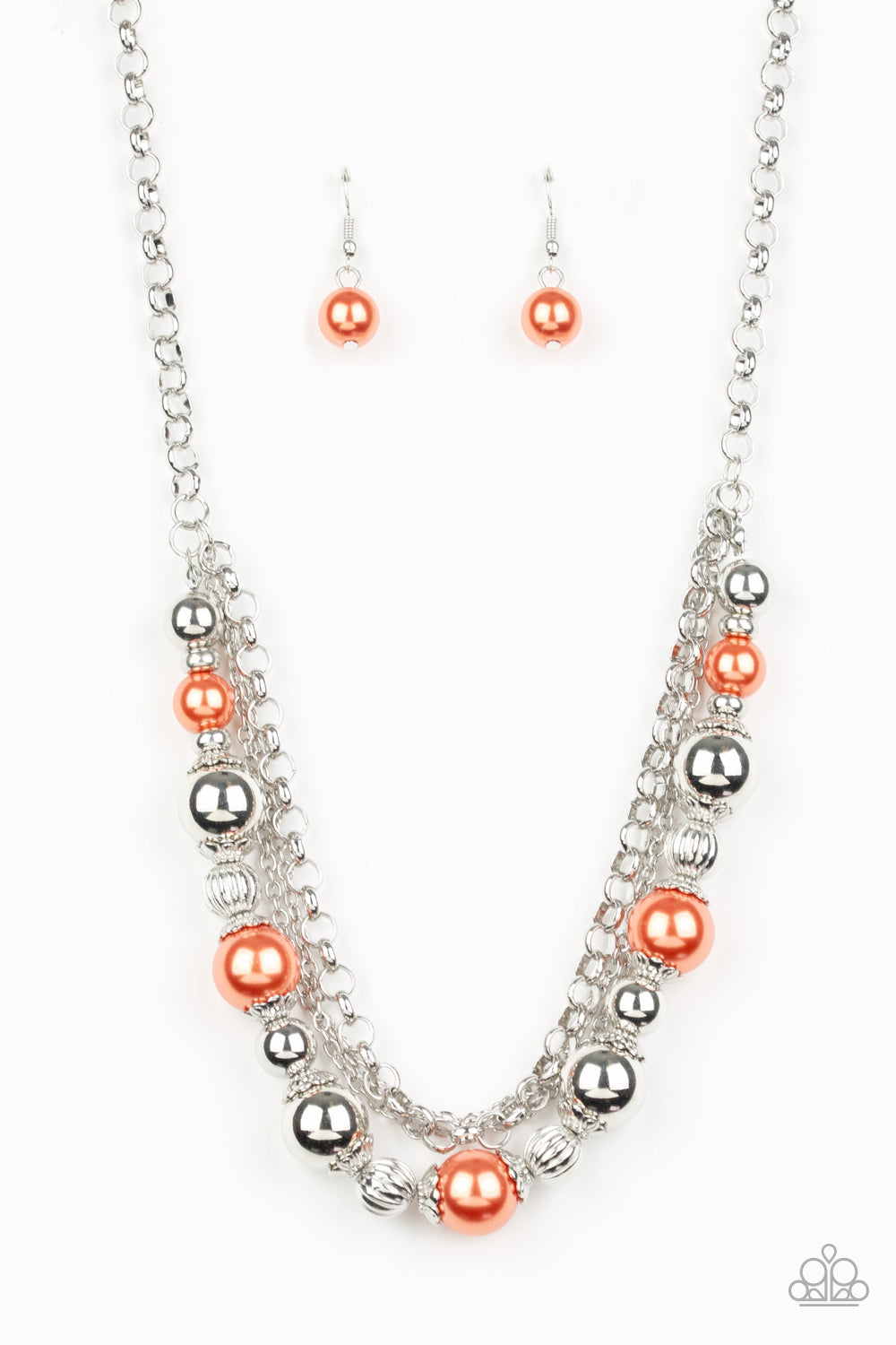 5th Avenue Romance - Orange Necklace-Necklaces-Lavon's Trinkets-Lavon&#39;s Trinkets, jewelry, paparazzi, paparazzi accessories, MLM, lead and nickel free, sale, five dollar, $5, zi collection