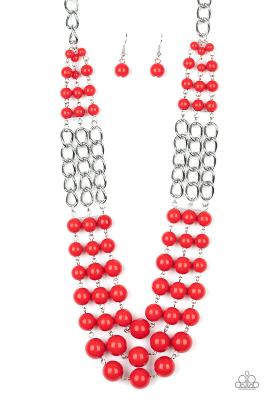 A La Vogue - Red Necklace-Necklaces-Lavon's Trinkets-Lavon&#39;s Trinkets, jewelry, paparazzi, paparazzi accessories, MLM, lead and nickel free, sale, five dollar, $5, zi collection