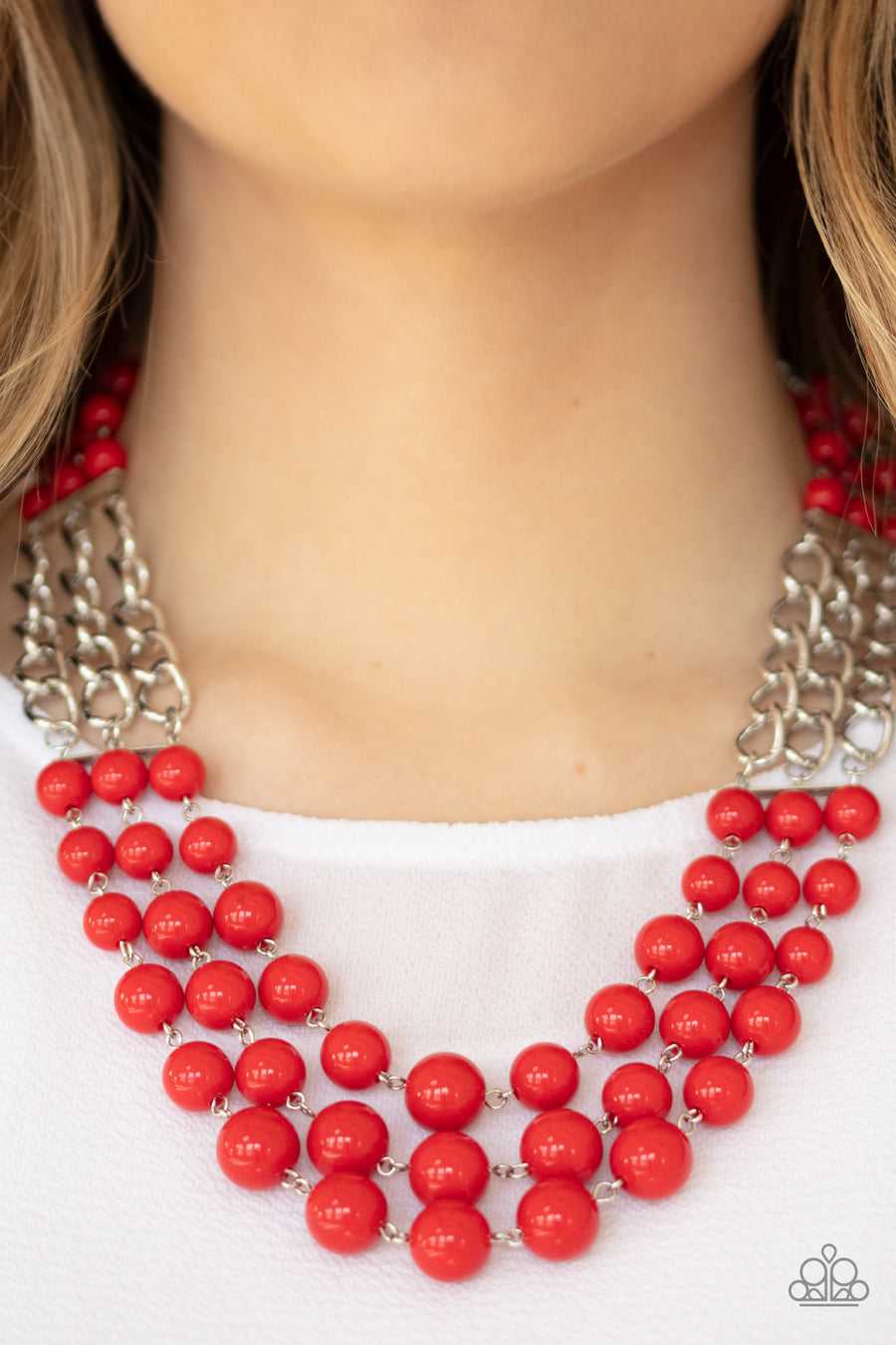 A La Vogue - Red Necklace-Necklaces-Lavon's Trinkets-Lavon&#39;s Trinkets, jewelry, paparazzi, paparazzi accessories, MLM, lead and nickel free, sale, five dollar, $5, zi collection