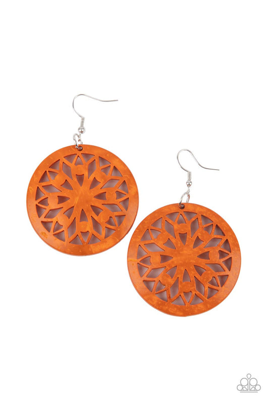 Ocean Canopy - Orange Earrings-Earrings-Lavon's Trinkets-Lavon&#39;s Trinkets, jewelry, paparazzi, paparazzi accessories, MLM, lead and nickel free, sale, five dollar, $5, zi collection