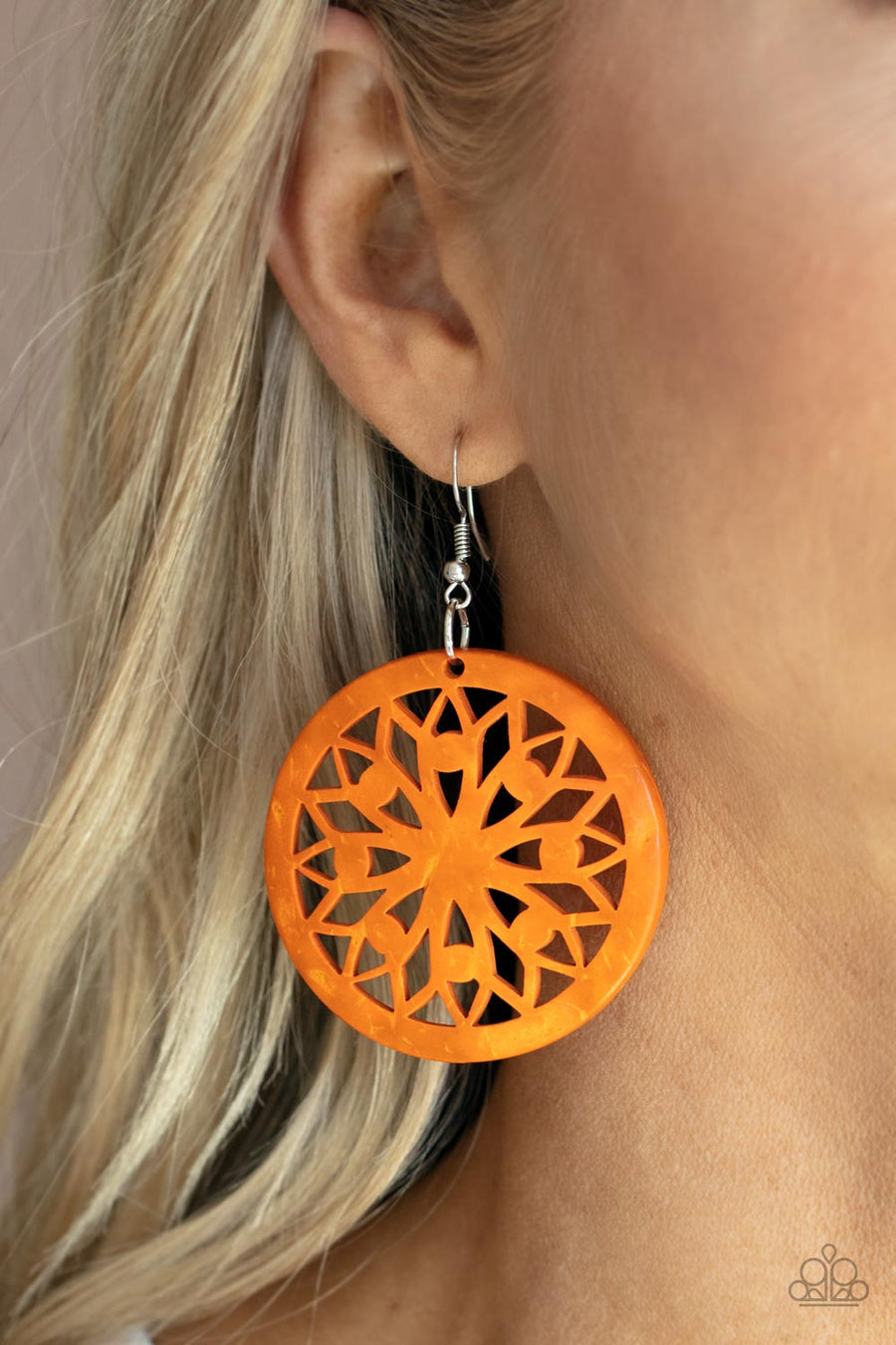 Ocean Canopy - Orange Earrings-Earrings-Lavon's Trinkets-Lavon&#39;s Trinkets, jewelry, paparazzi, paparazzi accessories, MLM, lead and nickel free, sale, five dollar, $5, zi collection