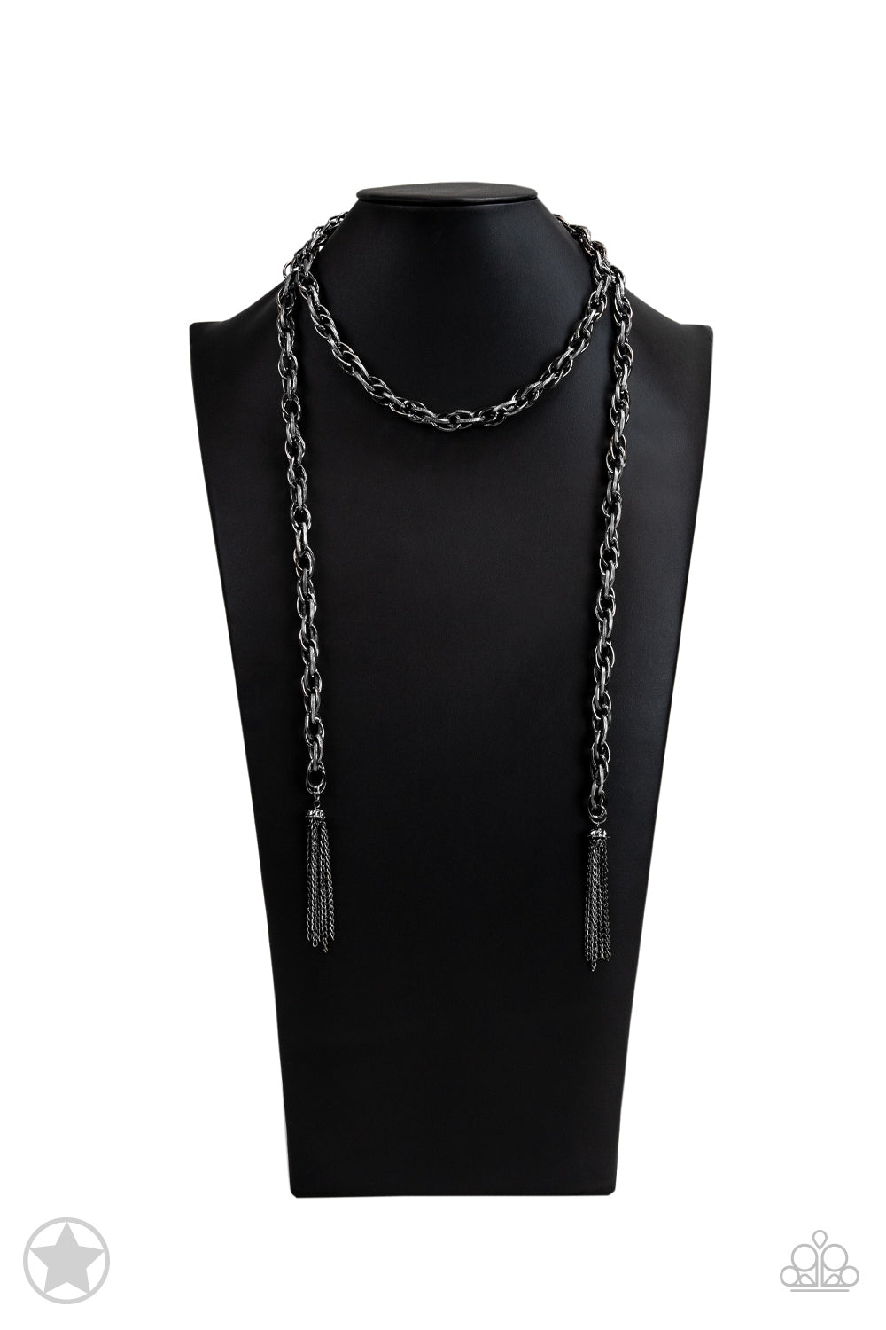 Scarfed for Attention - Black Necklace-Necklaces-Lavon's Trinkets-Lavon&#39;s Trinkets, jewelry, paparazzi, paparazzi accessories, MLM, lead and nickel free, sale, five dollar, $5, zi collection