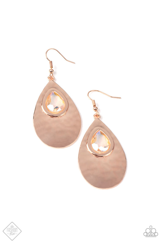 Tranquil Trove - Rose Gold Earrings-Earrings-Lavon's Trinkets-Lavon&#39;s Trinkets, jewelry, paparazzi, paparazzi accessories, MLM, lead and nickel free, sale, five dollar, $5, zi collection