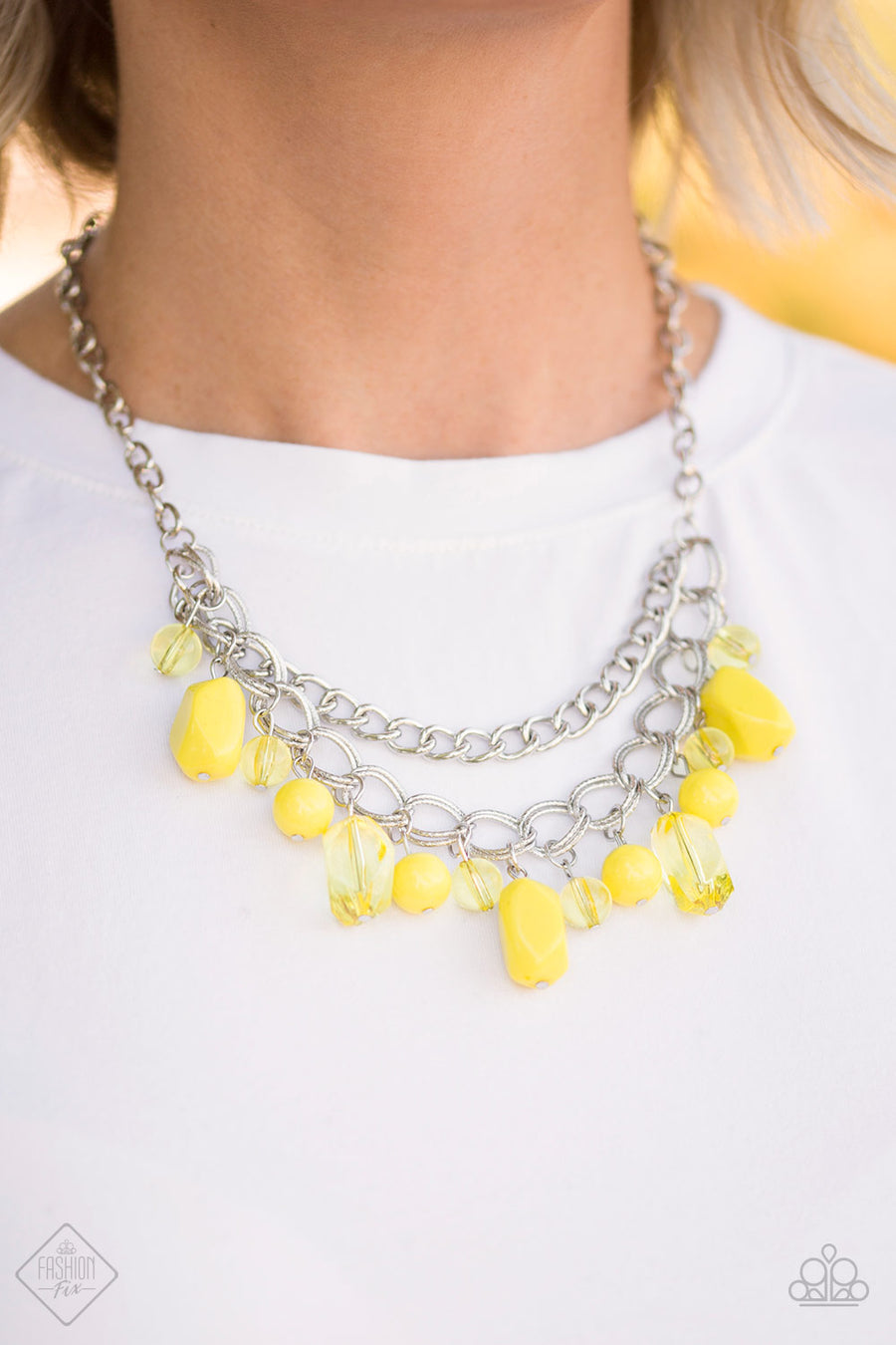 Brazilian Bay - Yellow Necklace-Necklaces-Lavon's Trinkets-Lavon&#39;s Trinkets, jewelry, paparazzi, paparazzi accessories, MLM, lead and nickel free, sale, five dollar, $5, zi collection